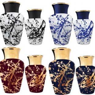 白红蓝金色陶瓷大口花器墨笔挥香花瓶插花摆件 新中式客厅装饰品