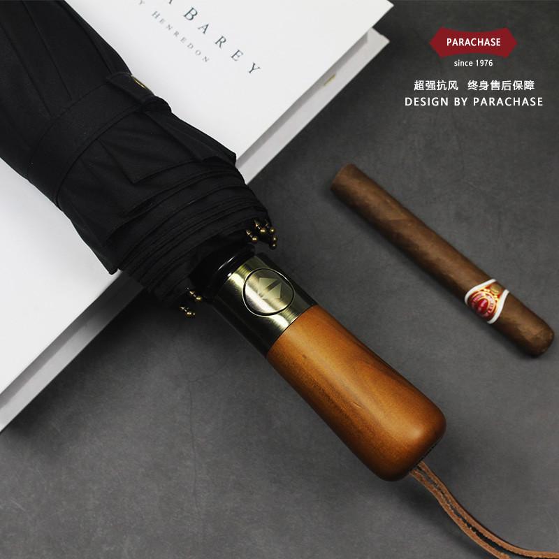 日系115e厘米十骨加大双层抗风暴雨伞复古三折自动商务折叠伞男女