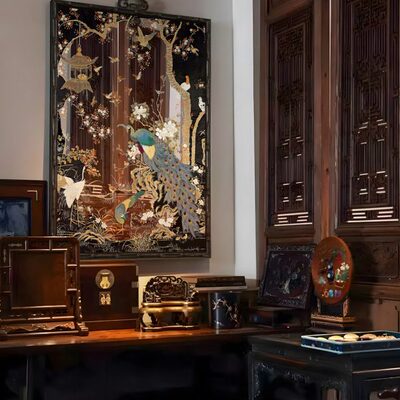 孔雀神鸟中古镜子中式画国风艺术品送礼画装饰镜书房客厅玄关挂画