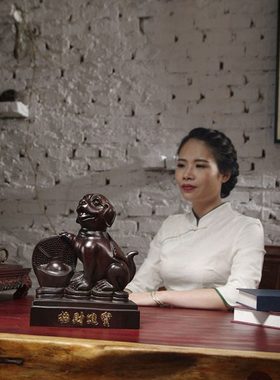 黑檀实木雕刻动物狗摆件红木工艺品家居客厅装饰十二生肖生日礼品