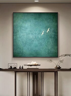 新中式极简蓝色玄关装饰画客厅背景F墙方形挂画酒店民宿高级感壁