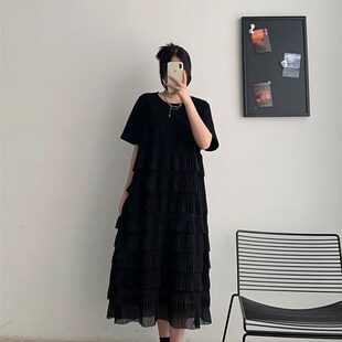 新款 连衣裙女2024夏季 200斤胖妹妹洋气遮肚子蛋糕长裙潮 短袖 大码