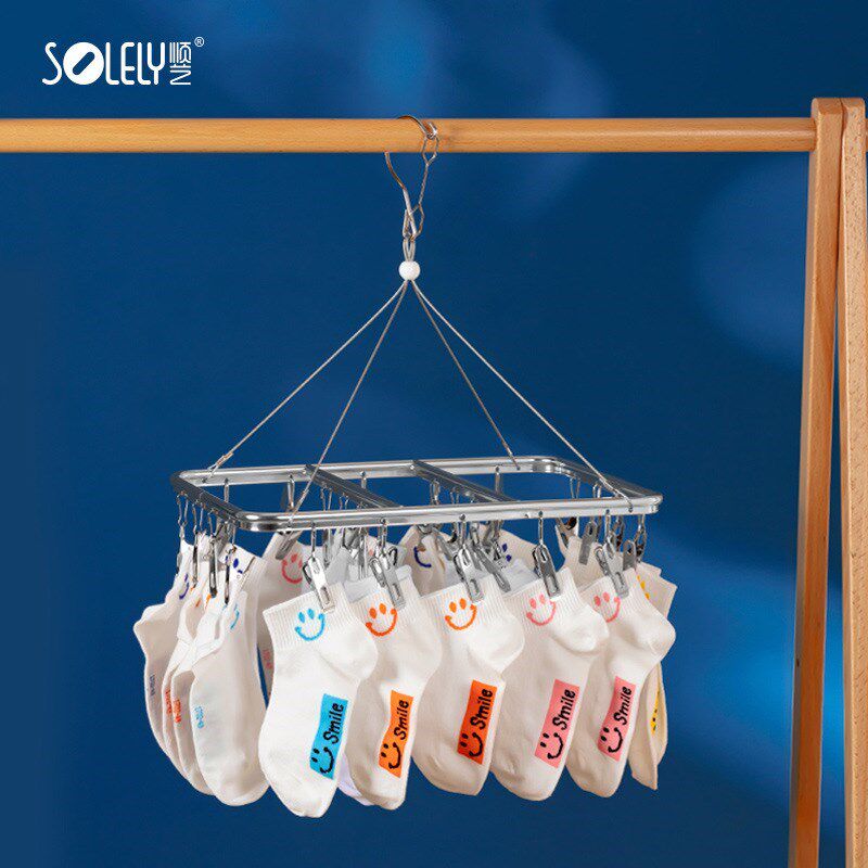 2023年新款艺铝合金晾晒架不锈钢带夹子袜子架家用神器防风夹内衣