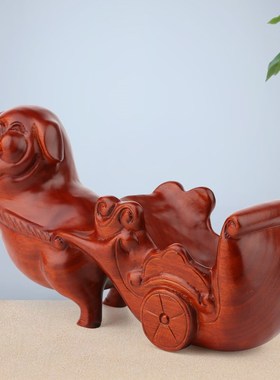 红木工艺品十二生肖猪红酒架 新中式创意客厅玄关酒柜装饰品摆件