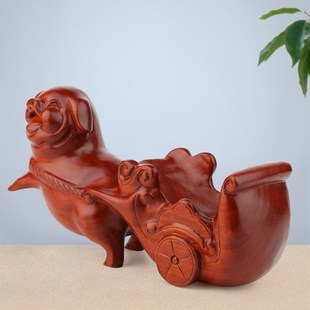 红木工艺品十二生肖猪红酒架 新中式创意客厅玄关酒柜装饰品摆件