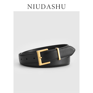 腰带女潮 饰百搭显瘦牛皮金色针扣配牛仔裤 新款 女士皮带真皮简约装