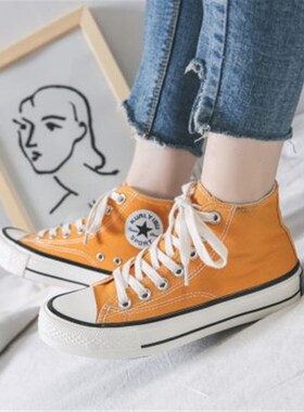 夏秋高帮帆布鞋女i大码41 42 43黄色绿色个性潮流街舞鞋40平底单