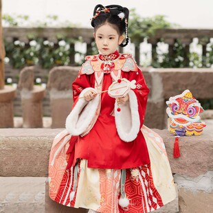 儿童汉服女童宝宝高端明制云肩过年拜年服冬季加绒加厚中国风秋冬