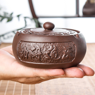 紫砂带盖烟灰缸天道酬勤小号陶瓷时尚煙灰缸创意个性客厅酒店烟缸