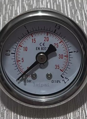 0-2.5bar 35psi轴向压力表Y-40Z后壳直径41mm 前壳直径47mm PT1/8
