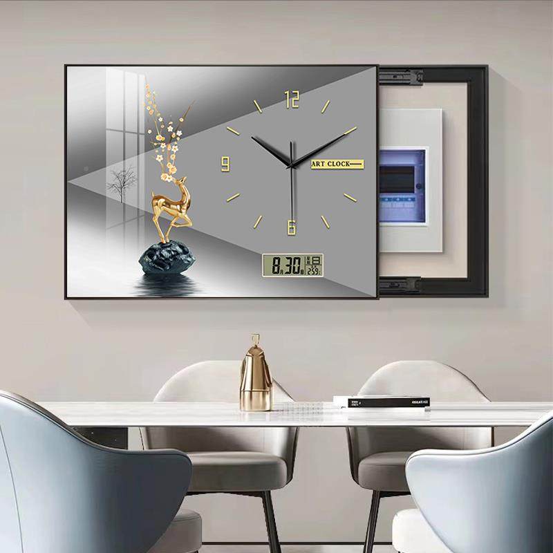 ?现奢代轻电电表箱Fh($pb*^2装饰画带钟表免打孔205新款电闸盒配