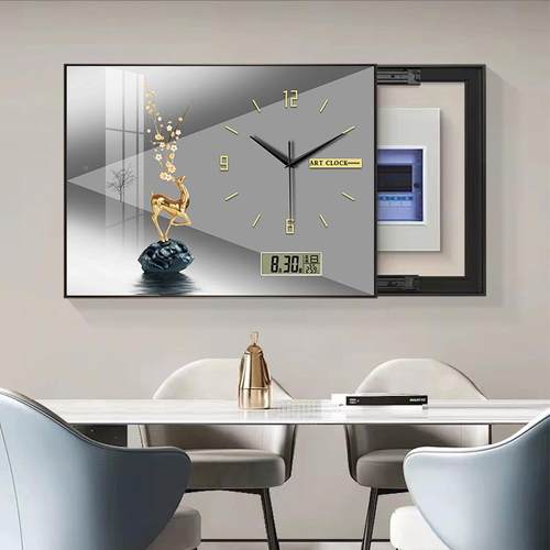 ?现奢代轻电电表箱Fh($pb*^2装饰画带钟表免打孔205新款电闸盒配