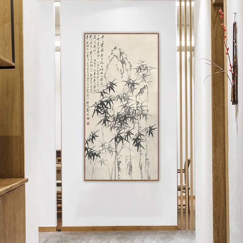 国画竹子写意水墨装饰画新中式客厅书房茶室玄关竖版挂画竹报平安