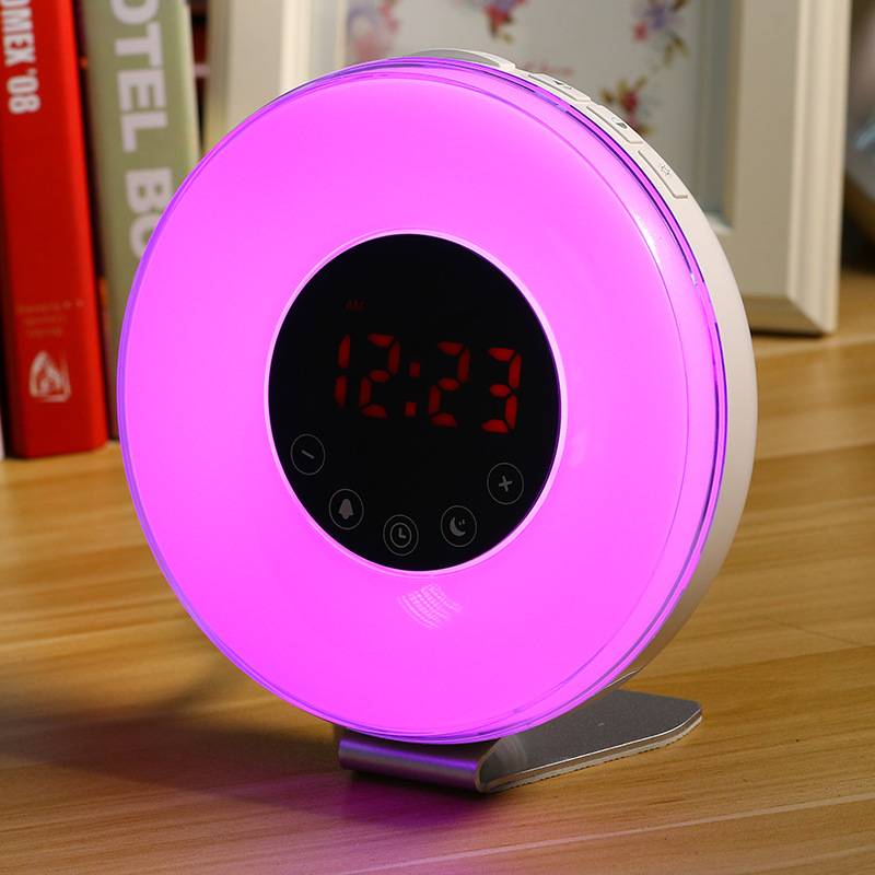 新品 自然唤醒睡眠灯闹钟模拟日出日落多彩变色调光LED小夜灯台钟