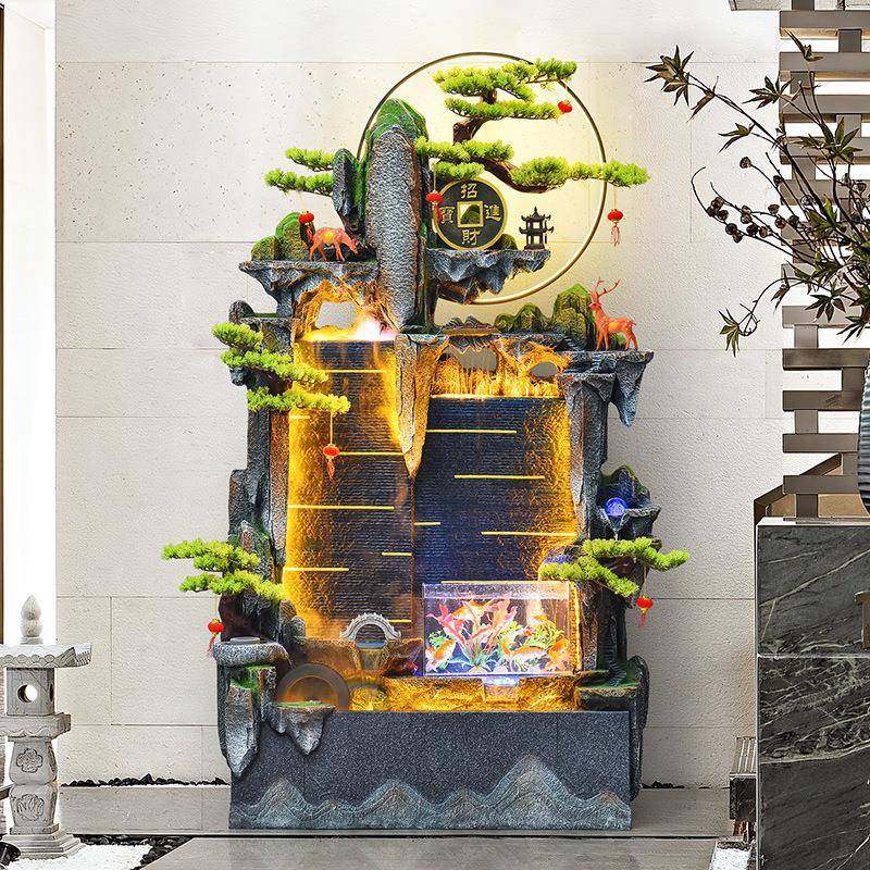 大型落假山循环流水喷泉鱼缸财外客厅户玄关地公司开业招BBS装饰