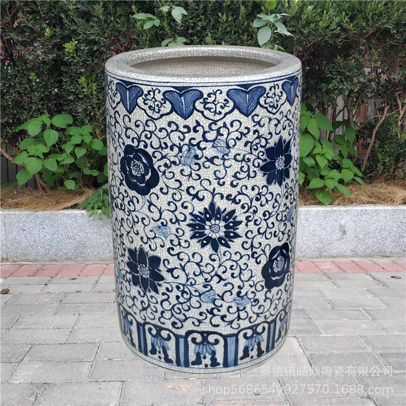 景德镇陶瓷器箭筒手绘仿古开片书画筒卷轴缸直筒创意花插大花瓶