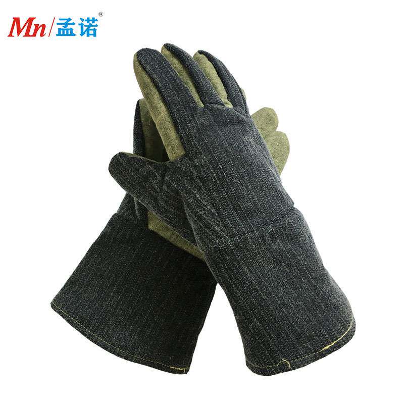孟诺450-500度耐高温手套工业五指隔热手套 耐磨防烫手套 高温搬