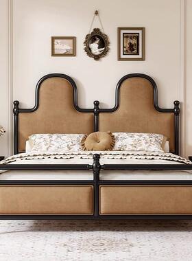 大复古法室式床头靠背OLK实木床黑色巴黎床中古风床美式卧主公主