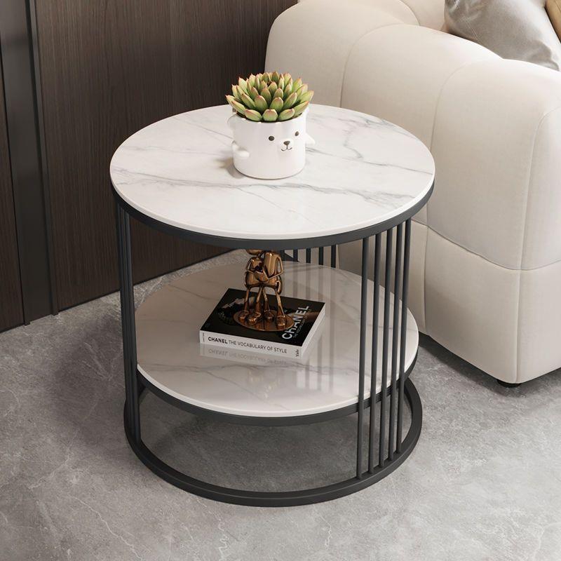 奶00油风圆形卧床柜边客厅家用头带室抽屉小茶几简约现代创意岩板