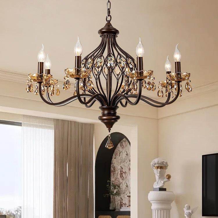 吊美式复古胡桃色灯水晶法式客厅木灯古v中int387age餐厅灯卧室灯