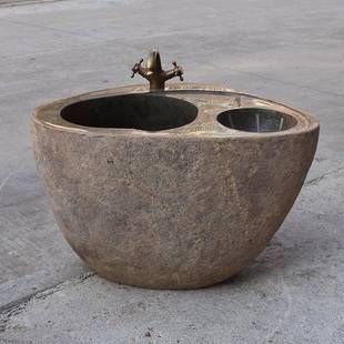 然天鹅卵石拖布池复476古拖把桶户拖外庭院把盆阳台石拖把池头墩