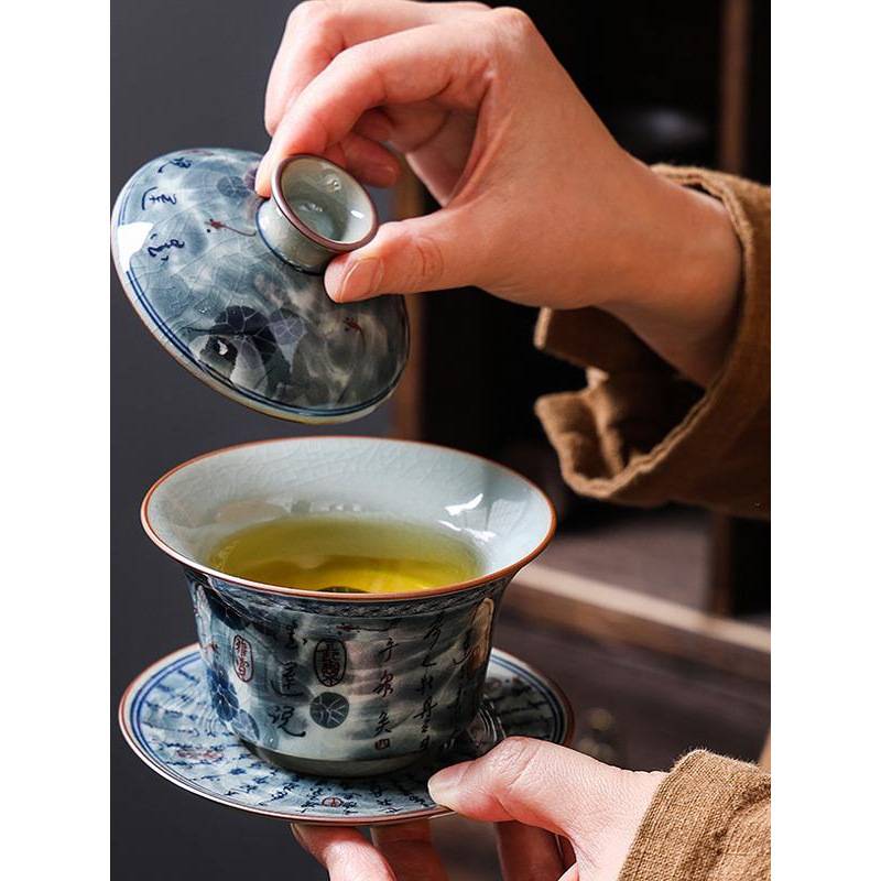 青花瓷茶具套装轻奢高档家用茶盘套餐功夫三才盖碗景德镇用品新款
