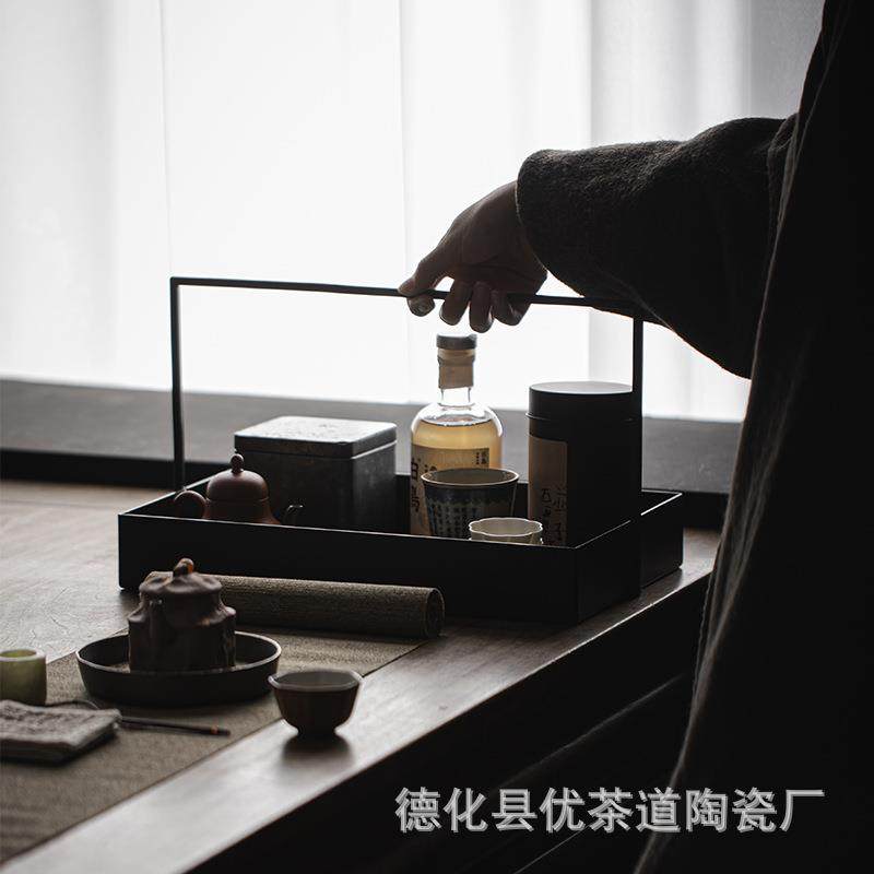 优茶HZX茶新中式铁艺提篮黑茶色铁茶具收纳盒棚托盘样板间道装饰,餐饮具,整套茶具,淘宝优惠券,粉丝福利购,淘宝优惠卷