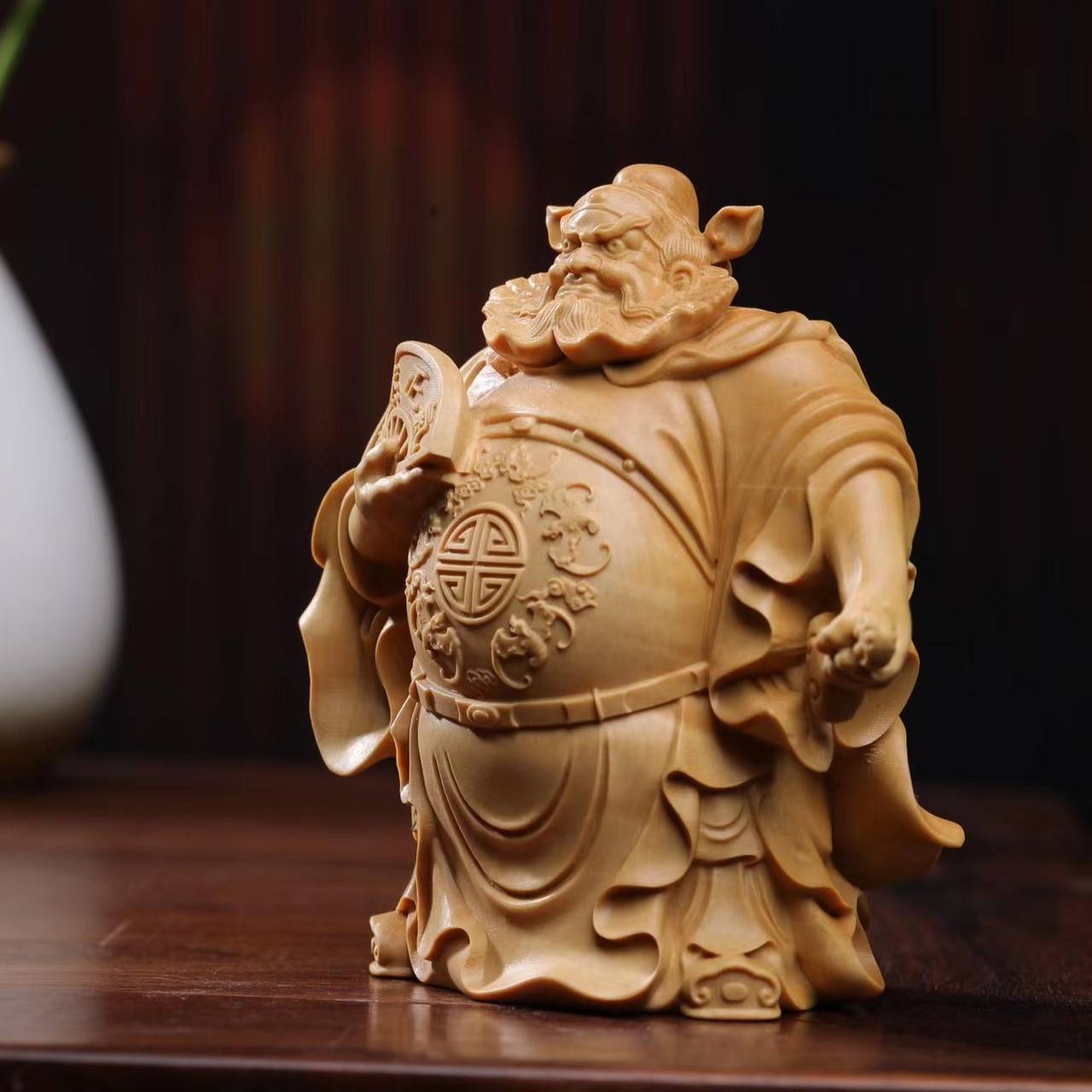 黄杨木雕精品降魔钟馗天师汽车摆件手把件实木