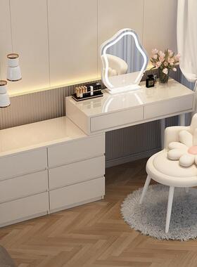奶油风梳ZSW妆妆台现代简约体伸收纳柜床头柜化妆台一书桌缩化桌2