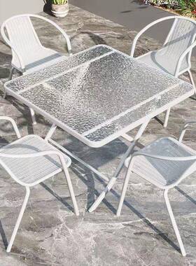 W6户外阳台桌椅小三件套休闲茶桌白色组合折椅叠一户桌两椅小JCV