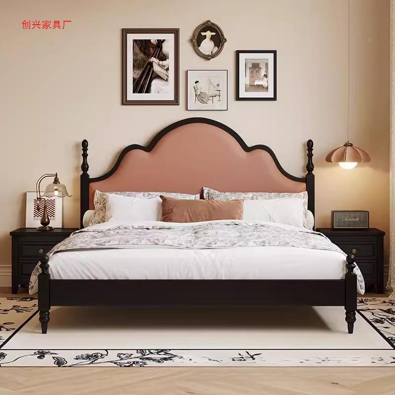 法式复古床中实木1.5m软1米卧8双人靠床黑色古风主室HT--1005高端