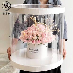 巨型圆形韩式手捧花盒pvc抱桶抱抱桶情人节超浪漫手捧鲜花缘之染