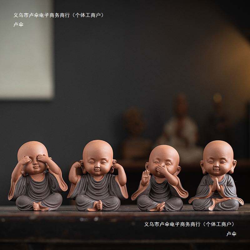 禅意紫砂小和尚茶宠摆件创意四不小沙弥个性茶玩茶桌装饰摆设
