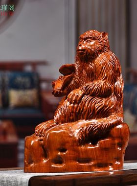 花梨木雕生肖猴子摆件龙龟满载而归实木家居饰品客厅红木开业礼品