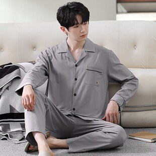 爸爸睡衣春秋款纯棉m长袖男士家居服秋冬季薄款休闲加大码全棉套