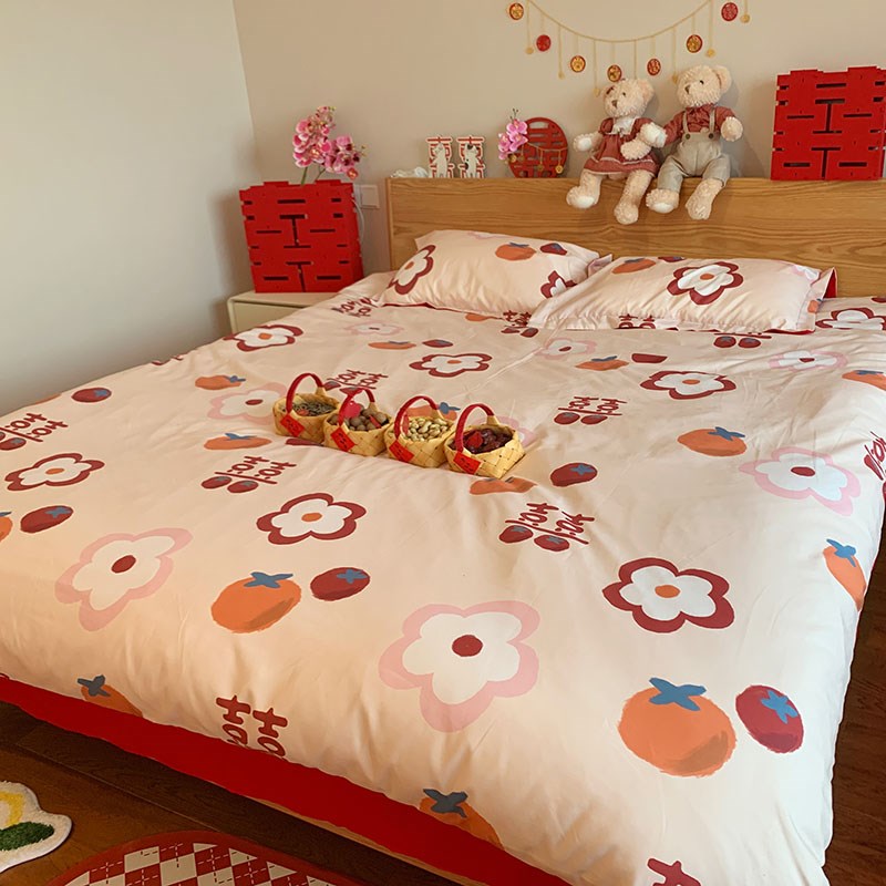 稻草兔兔结婚床上用品q四件套婚庆红色婚房喜被床单被罩被套婚礼