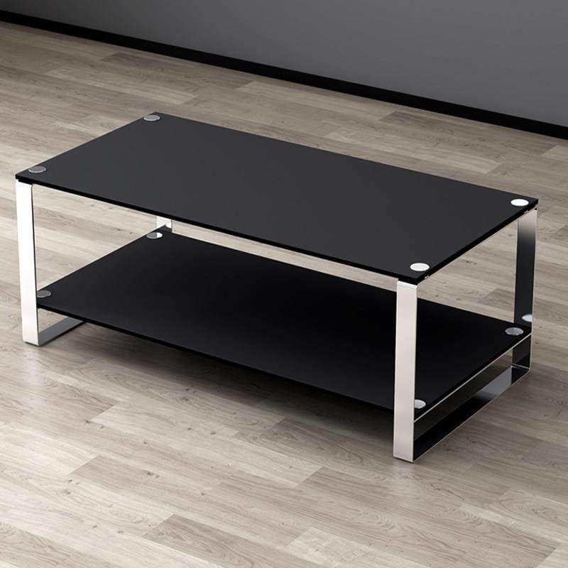 黑色钢化玻璃简约现代办公茶几组合会客接待单人长茶几岩板茶几