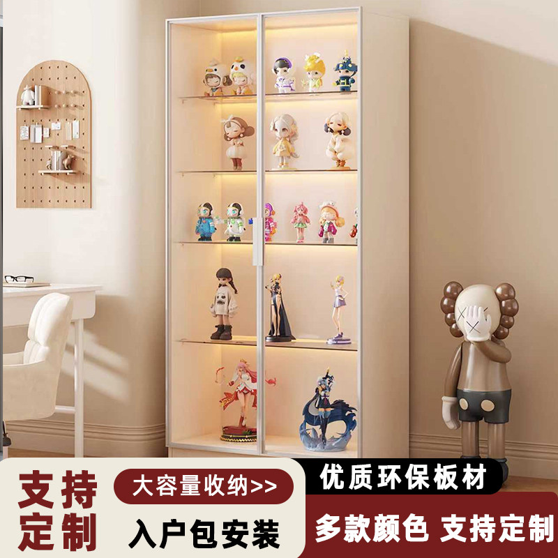 玻璃书柜落地置物架客厅靠墙储物柜家用简易书架收纳柜子展示柜