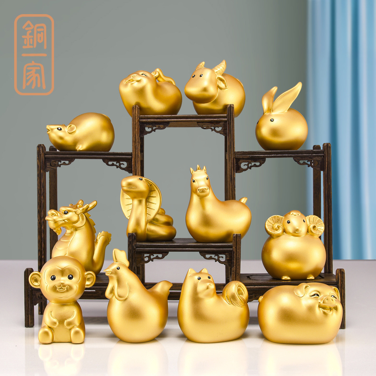 黄铜十二生肖摆件招财金色兔虎鼠牛龙蛇马羊猴鸡狗猪可爱桌面饰品