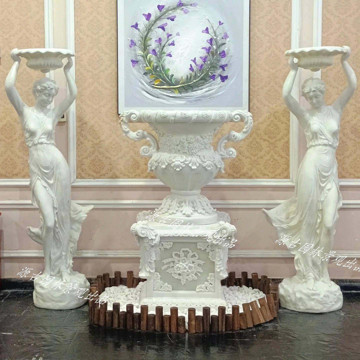 欧式大型户外迎宾美女砂岩雕塑酒店会所入户树脂女神花盆雕塑摆件