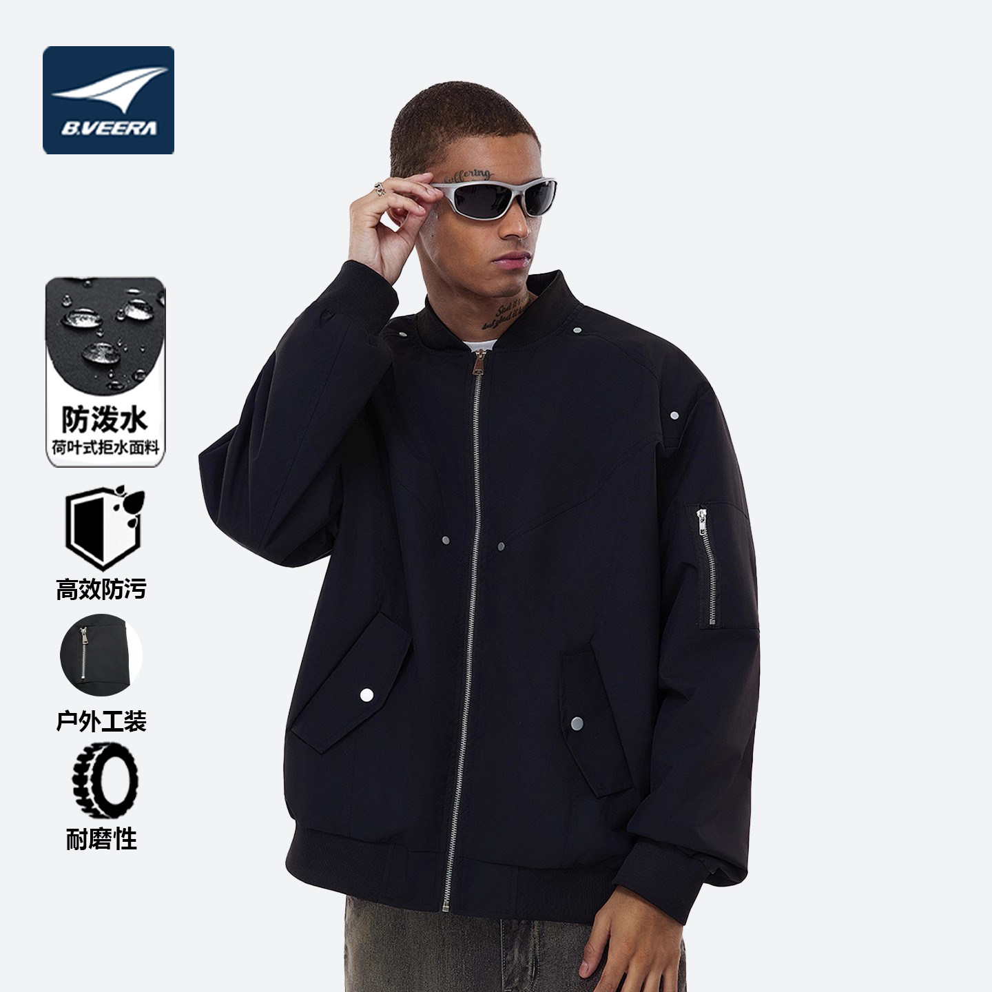B.VEERA倍福来功能夹克2025秋男女新款解构铆钉防风防水立领外套