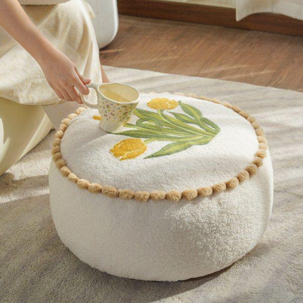 法式客厅坐墩郁金香刺绣阳台蒲团沙发抱枕家用可拆洗懒人地上坐垫,居家布艺,蒲团,淘宝优惠券,粉丝福利购,淘宝优惠卷