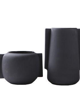 现代简约纯色花瓶 黑白陶瓷插花花器 北欧几N何花瓶摆件家居装饰