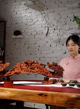 花梨木雕刻如意八仙过海摆件大号家D居客厅公司装饰工艺品开业送