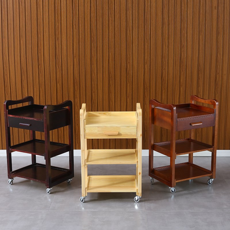 实木美容推车多功能美容院三层置物架G工具车美发美甲小推车带抽