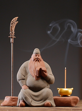 创意Q版关公线香插香托香器陶瓷卡通可爱关N羽关二爷茶宠茶道摆件