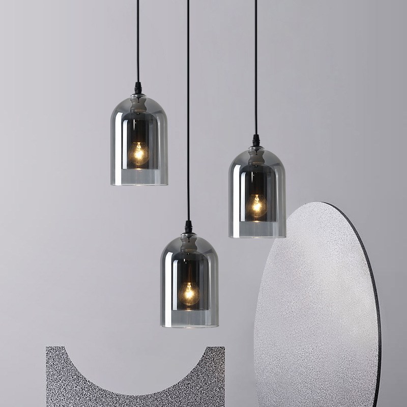 北欧现代简约餐厅小吊灯卧室v床头吧台咖啡厅长线玻璃轻奢全铜吊