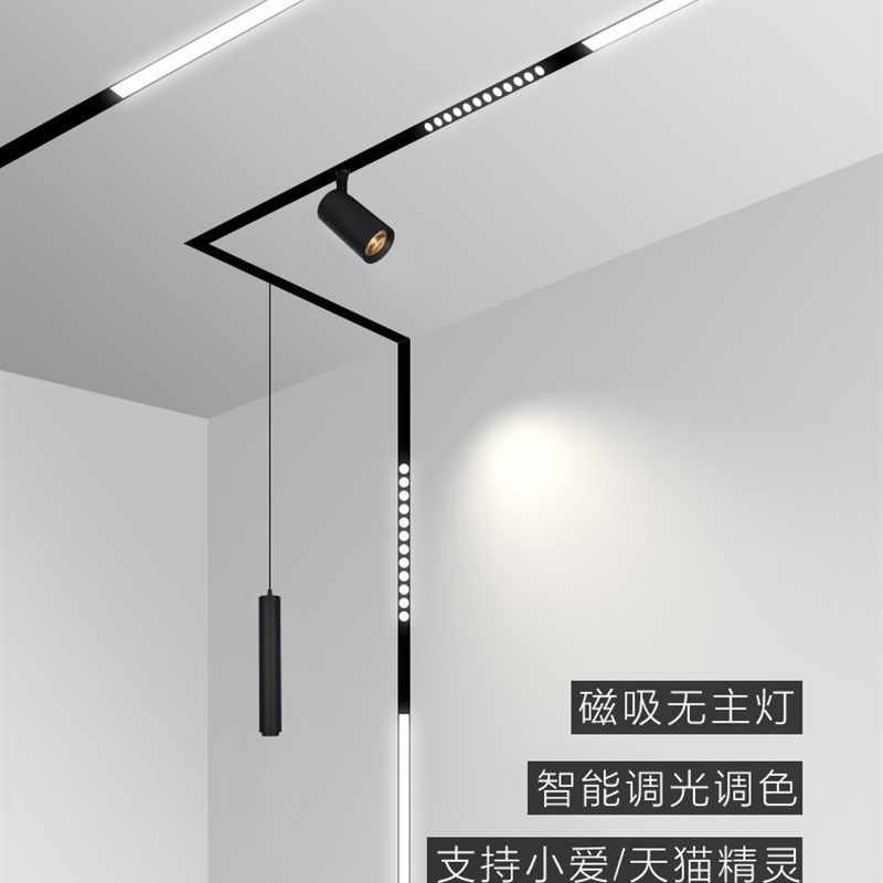 智能调光磁吸灯LED射灯格栅灯泛光灯无主轨O道灯暗装无边框线条灯