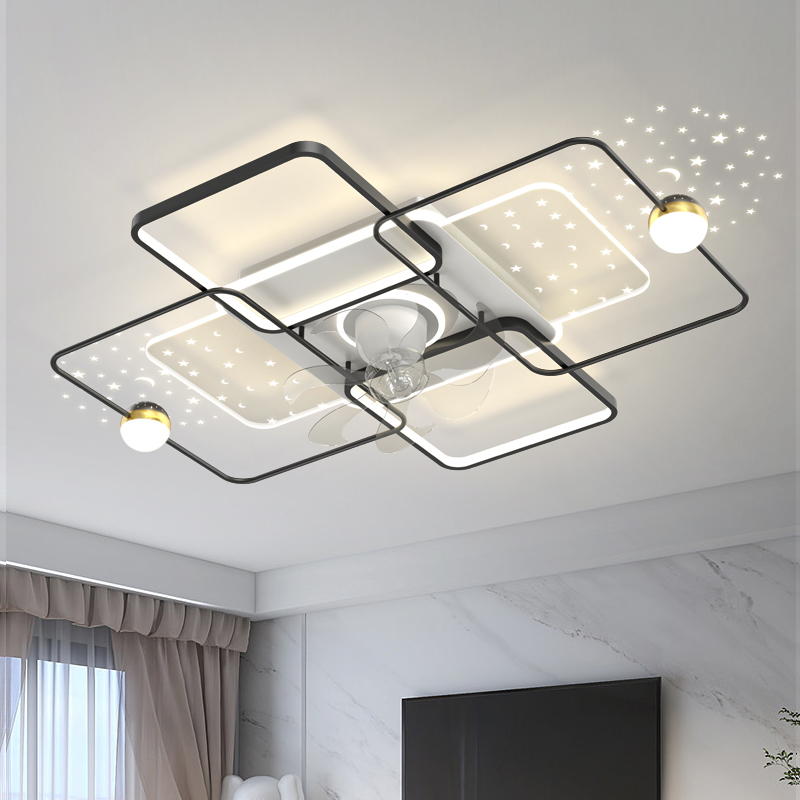 现代简约轻e奢客厅摇头吸顶风扇灯卧室家用一体电扇吊灯具组合套