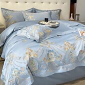 欧式 床笠床上厂家 100%棉四件套轻奢刺绣被套全棉裸睡床单高档款